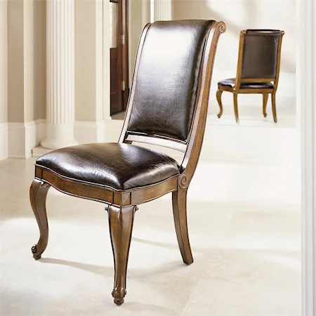 Upholstered Back Dining Side Chair with Crocodile Pattern Embossed Leather